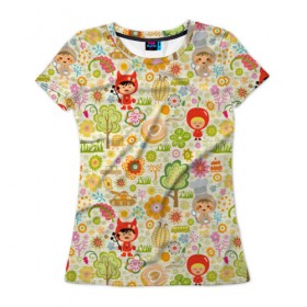Женская футболка 3D с принтом Детский Мир в Петрозаводске, 100% полиэфир ( синтетическое хлопкоподобное полотно) | прямой крой, круглый вырез горловины, длина до линии бедер | милые | паттерн | рисунки