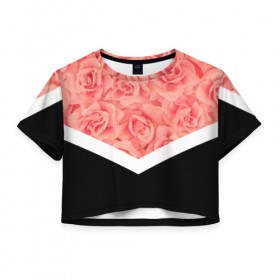 Женская футболка 3D укороченная с принтом Розы (в цвете) в Петрозаводске, 100% полиэстер | круглая горловина, длина футболки до линии талии, рукава с отворотами | flowers | абстракция | растения | розовы | розы | треугольник | цветы | черно белый