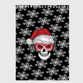 Скетчбук с принтом Santa Skull хипстер в Петрозаводске, 100% бумага
 | 48 листов, плотность листов — 100 г/м2, плотность картонной обложки — 250 г/м2. Листы скреплены сверху удобной пружинной спиралью | дед мороз | новогодний | паттерн | санта | снег | снежинки