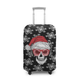 Чехол для чемодана 3D с принтом Santa Skull хипстер в Петрозаводске, 86% полиэфир, 14% спандекс | двустороннее нанесение принта, прорези для ручек и колес | дед мороз | новогодний | паттерн | санта | снег | снежинки