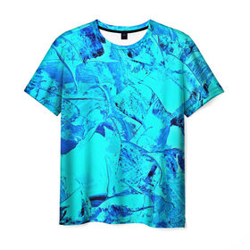 Мужская футболка 3D с принтом Голубые краски в Петрозаводске, 100% полиэфир | прямой крой, круглый вырез горловины, длина до линии бедер | watercolor | абстракция красок | акварель | брызги красок | краска | потертость красок