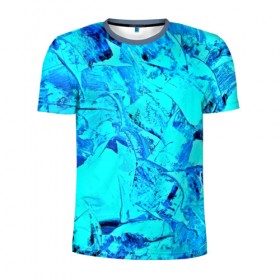 Мужская футболка 3D спортивная с принтом Голубые краски в Петрозаводске, 100% полиэстер с улучшенными характеристиками | приталенный силуэт, круглая горловина, широкие плечи, сужается к линии бедра | watercolor | абстракция красок | акварель | брызги красок | краска | потертость красок