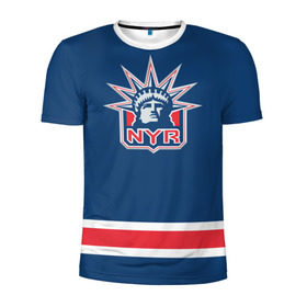 Мужская футболка 3D спортивная с принтом New York Rangers 2017 в Петрозаводске, 100% полиэстер с улучшенными характеристиками | приталенный силуэт, круглая горловина, широкие плечи, сужается к линии бедра | Тематика изображения на принте: new york rangers | nhl | спорт | хоккей