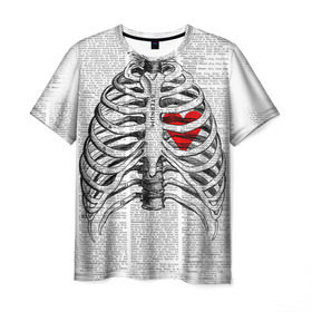 Мужская футболка 3D с принтом Грудная клетка в Петрозаводске, 100% полиэфир | прямой крой, круглый вырез горловины, длина до линии бедер | halloween | skeleton | грудная клетка | кости | ребра | скелет | хэллоуин