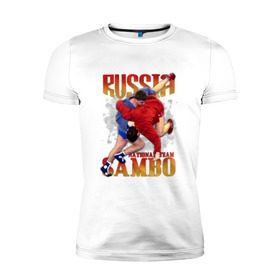 Мужская футболка премиум с принтом Самбо в Петрозаводске, 92% хлопок, 8% лайкра | приталенный силуэт, круглый вырез ворота, длина до линии бедра, короткий рукав | sambo