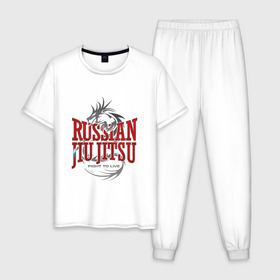 Мужская пижама хлопок с принтом jiu jitsu в Петрозаводске, 100% хлопок | брюки и футболка прямого кроя, без карманов, на брюках мягкая резинка на поясе и по низу штанин
 | боевое искусство | джиу джитсу