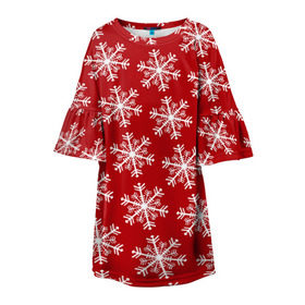 Детское платье 3D с принтом Новогодние Снежинки в Петрозаводске, 100% полиэстер | прямой силуэт, чуть расширенный к низу. Круглая горловина, на рукавах — воланы | дед | дед морозо | клаус | новый год | подарки | санта | санта клаус | снег | снеговик | снежинки | холод
