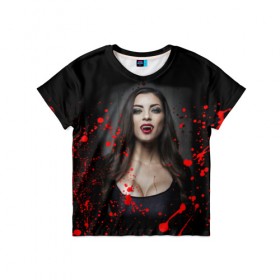 Детская футболка 3D с принтом Вампирша в Петрозаводске, 100% гипоаллергенный полиэфир | прямой крой, круглый вырез горловины, длина до линии бедер, чуть спущенное плечо, ткань немного тянется | вампир | ведьма | девушка | кровь | праздник | хэллоуин
