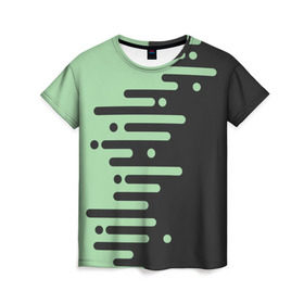Женская футболка 3D с принтом Геометрический Инь Янь в Петрозаводске, 100% полиэфир ( синтетическое хлопкоподобное полотно) | прямой крой, круглый вырез горловины, длина до линии бедер | геометрия | зеленый | линии | полосы | фисташковый | черный