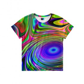 Детская футболка 3D с принтом Галлюцинации в Петрозаводске, 100% гипоаллергенный полиэфир | прямой крой, круглый вырез горловины, длина до линии бедер, чуть спущенное плечо, ткань немного тянется | abstract | colorful | colors | rainbow | tie dye | абстракция | брызги | геометрия | краска | краски | разводы