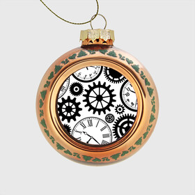 Стеклянный ёлочный шар с принтом Часы и шестеренки в Петрозаводске, Стекло | Диаметр: 80 мм | pattern | узор | часы