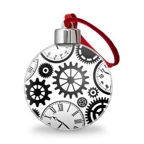 Ёлочный шар с принтом Часы и шестеренки в Петрозаводске, Пластик | Диаметр: 77 мм | pattern | узор | часы