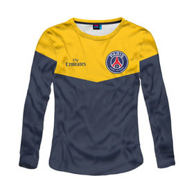 Женский лонгслив 3D с принтом Paris Saint-Germain - Navy Yellow (Collections 2018) в Петрозаводске, 100% полиэстер | длинные рукава, круглый вырез горловины, полуприлегающий силуэт | paris saint germain | psg | псж