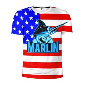 Мужская футболка 3D спортивная с принтом Marlin USA в Петрозаводске, 100% полиэстер с улучшенными характеристиками | приталенный силуэт, круглая горловина, широкие плечи, сужается к линии бедра | Тематика изображения на принте: 