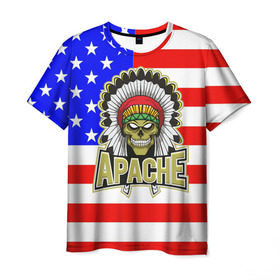 Мужская футболка 3D с принтом Индейцы Apache в Петрозаводске, 100% полиэфир | прямой крой, круглый вырез горловины, длина до линии бедер | Тематика изображения на принте: apache | usa | америка | американец | индейцы | символика америки | сша