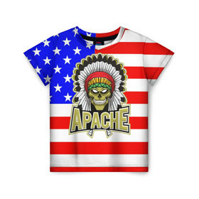 Детская футболка 3D с принтом Индейцы Apache в Петрозаводске, 100% гипоаллергенный полиэфир | прямой крой, круглый вырез горловины, длина до линии бедер, чуть спущенное плечо, ткань немного тянется | apache | usa | америка | американец | индейцы | символика америки | сша