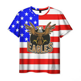 Мужская футболка 3D с принтом Американский орёл в Петрозаводске, 100% полиэфир | прямой крой, круглый вырез горловины, длина до линии бедер | Тематика изображения на принте: usa | америка | американец | орел | символика америки | сша