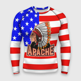 Мужской рашгард 3D с принтом Apache в Петрозаводске,  |  | Тематика изображения на принте: apache | usa | америка | американец | индейцы | символика америки | сша