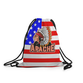 Рюкзак-мешок 3D с принтом Apache в Петрозаводске, 100% полиэстер | плотность ткани — 200 г/м2, размер — 35 х 45 см; лямки — толстые шнурки, застежка на шнуровке, без карманов и подкладки | apache | usa | америка | американец | индейцы | символика америки | сша
