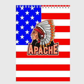 Скетчбук с принтом Apache в Петрозаводске, 100% бумага
 | 48 листов, плотность листов — 100 г/м2, плотность картонной обложки — 250 г/м2. Листы скреплены сверху удобной пружинной спиралью | Тематика изображения на принте: apache | usa | америка | американец | индейцы | символика америки | сша