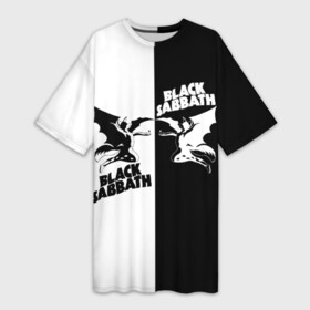 Платье-футболка 3D с принтом Black Sabbath в Петрозаводске,  |  | Тематика изображения на принте: black sabbath | ангел | белое | билл уорд | гизер батлер | группа | демон | инь и янь | крылья | метал | музыка | надпись | оззи | осборн | песни | рок | тони айомми | хард рок | хеви метал | черное