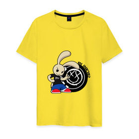 Мужская футболка хлопок с принтом Заяц Blink-182 в Петрозаводске, 100% хлопок | прямой крой, круглый вырез горловины, длина до линии бедер, слегка спущенное плечо. | альтернативный | блинк | панк рок | поп панк | скейт панк