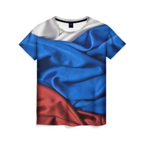 Женская футболка 3D с принтом Российский Триколор в Петрозаводске, 100% полиэфир ( синтетическое хлопкоподобное полотно) | прямой крой, круглый вырез горловины, длина до линии бедер | текстура | ткань
