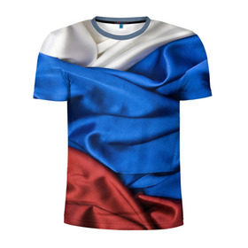 Мужская футболка 3D спортивная с принтом Российский Триколор в Петрозаводске, 100% полиэстер с улучшенными характеристиками | приталенный силуэт, круглая горловина, широкие плечи, сужается к линии бедра | текстура | ткань