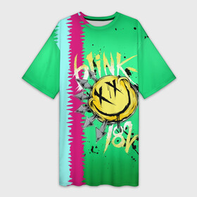 Платье-футболка 3D с принтом Blink 182 в Петрозаводске,  |  | blink | альтернативный рок | блинк | зеленый | линии | марк хоппус | музыка | мэтт скиба | панк | панк рок | песни | полосы | поп панк | рок | скейт панк | смайл | трэвис баркер