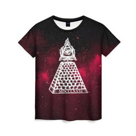 Женская футболка 3D с принтом Масонский символ в Петрозаводске, 100% полиэфир ( синтетическое хлопкоподобное полотно) | прямой крой, круглый вырез горловины, длина до линии бедер | вселенная | звезды | космос | масонский символ | массоны