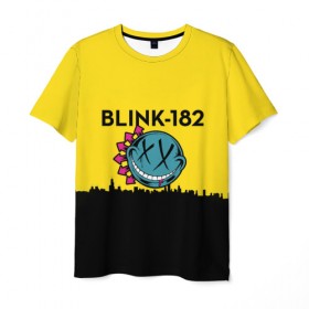 Мужская футболка 3D с принтом Blink-182 город в Петрозаводске, 100% полиэфир | прямой крой, круглый вырез горловины, длина до линии бедер | Тематика изображения на принте: blink | альтернативный рок | блинк | город | желтый | марк хоппус | музыка | мэтт скиба | панк | панк рок | песни | поп панк | рок | скейт панк | смайл | солнце | трэвис баркер