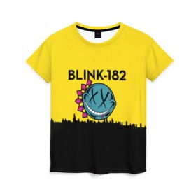 Женская футболка 3D с принтом Blink-182 город в Петрозаводске, 100% полиэфир ( синтетическое хлопкоподобное полотно) | прямой крой, круглый вырез горловины, длина до линии бедер | blink | альтернативный рок | блинк | город | желтый | марк хоппус | музыка | мэтт скиба | панк | панк рок | песни | поп панк | рок | скейт панк | смайл | солнце | трэвис баркер