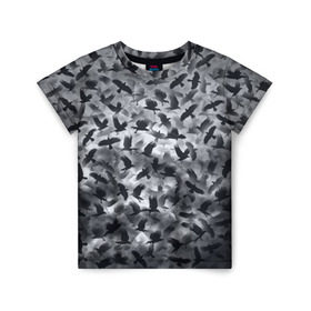 Детская футболка 3D с принтом Вороны в Петрозаводске, 100% гипоаллергенный полиэфир | прямой крой, круглый вырез горловины, длина до линии бедер, чуть спущенное плечо, ткань немного тянется | ворон | ворона | воронье | небо | паттрен | птицы | серый | стая | текстура | хеллоуин