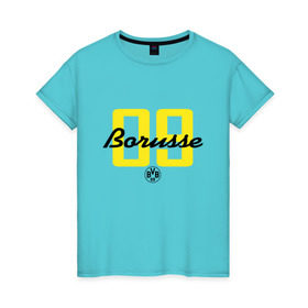 Женская футболка хлопок с принтом Borussia Dortmund - Borusse 09 (New 2018 Design) в Петрозаводске, 100% хлопок | прямой крой, круглый вырез горловины, длина до линии бедер, слегка спущенное плечо | боруссия дортмунд