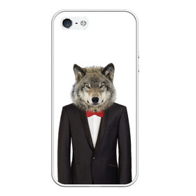 Чехол для iPhone 5/5S матовый с принтом Волк в Петрозаводске, Силикон | Область печати: задняя сторона чехла, без боковых панелей | бабочка | волк | животные | костюм | природа | смокинг | собака
