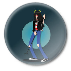 Значок с принтом Джоуи в Петрозаводске,  металл | круглая форма, металлическая застежка в виде булавки | punk | ramones | rock | панк | рамонс | рок