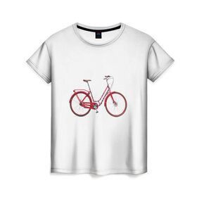 Женская футболка 3D с принтом Велосипед в Петрозаводске, 100% полиэфир ( синтетическое хлопкоподобное полотно) | прямой крой, круглый вырез горловины, длина до линии бедер | bicycle | байсикл | велик | красный | москва | педали
