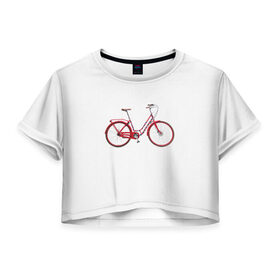 Женская футболка 3D укороченная с принтом Велосипед в Петрозаводске, 100% полиэстер | круглая горловина, длина футболки до линии талии, рукава с отворотами | bicycle | байсикл | велик | красный | москва | педали