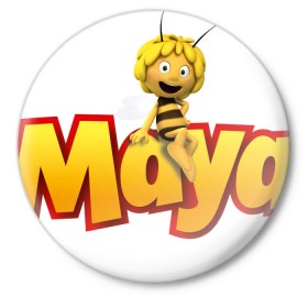 Значок с принтом пчелка Майя в Петрозаводске,  металл | круглая форма, металлическая застежка в виде булавки | вилли | майя | мая | пчелка | пчёлка майя | флип