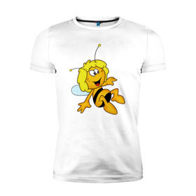 Мужская футболка премиум с принтом пчелка Майя в Петрозаводске, 92% хлопок, 8% лайкра | приталенный силуэт, круглый вырез ворота, длина до линии бедра, короткий рукав | вилли | майя | мая | пчелка | пчёлка майя | флип