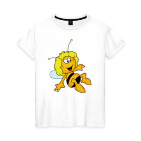 Женская футболка хлопок с принтом пчелка Майя в Петрозаводске, 100% хлопок | прямой крой, круглый вырез горловины, длина до линии бедер, слегка спущенное плечо | вилли | майя | мая | пчелка | пчёлка майя | флип