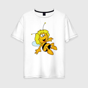 Женская футболка хлопок Oversize с принтом пчелка Майя в Петрозаводске, 100% хлопок | свободный крой, круглый ворот, спущенный рукав, длина до линии бедер
 | вилли | майя | мая | пчелка | пчёлка майя | флип