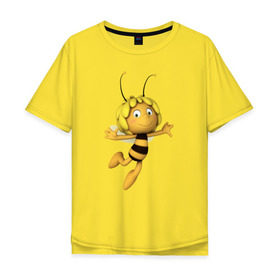 Мужская футболка хлопок Oversize с принтом пчелка Майя в Петрозаводске, 100% хлопок | свободный крой, круглый ворот, “спинка” длиннее передней части | Тематика изображения на принте: вилли | майя | мая | пчелка | пчёлка майя | флип