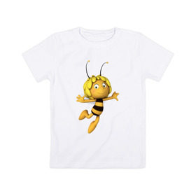 Детская футболка хлопок с принтом пчелка Майя в Петрозаводске, 100% хлопок | круглый вырез горловины, полуприлегающий силуэт, длина до линии бедер | вилли | майя | мая | пчелка | пчёлка майя | флип