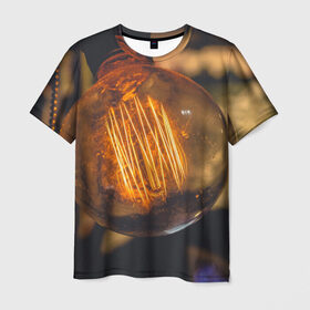 Мужская футболка 3D с принтом Лампа в Петрозаводске, 100% полиэфир | прямой крой, круглый вырез горловины, длина до линии бедер | лампа | лампочка | ночь | свет | стекло | электричество | яркий