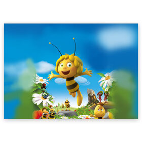 Поздравительная открытка с принтом Пчелка Майя в Петрозаводске, 100% бумага | плотность бумаги 280 г/м2, матовая, на обратной стороне линовка и место для марки
 | Тематика изображения на принте: вилли | майя | мая | пчелка | пчёлка майя | флип