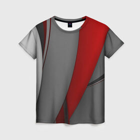 Женская футболка 3D с принтом Red-gray abstraction в Петрозаводске, 100% полиэфир ( синтетическое хлопкоподобное полотно) | прямой крой, круглый вырез горловины, длина до линии бедер | 