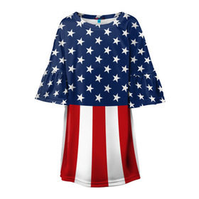 Детское платье 3D с принтом Флаг США в Петрозаводске, 100% полиэстер | прямой силуэт, чуть расширенный к низу. Круглая горловина, на рукавах — воланы | Тематика изображения на принте: flag | usa | патриотизм | сша | флаг