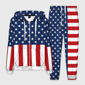 Мужской костюм 3D с принтом Флаг США в Петрозаводске, 100% полиэстер | Манжеты и пояс оформлены тканевой резинкой, двухслойный капюшон со шнурком для регулировки, карманы спереди | flag | usa | патриотизм | сша | флаг