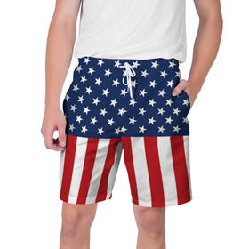 Мужские шорты 3D с принтом Флаг США в Петрозаводске,  полиэстер 100% | прямой крой, два кармана без застежек по бокам. Мягкая трикотажная резинка на поясе, внутри которой широкие завязки. Длина чуть выше колен | flag | usa | патриотизм | сша | флаг